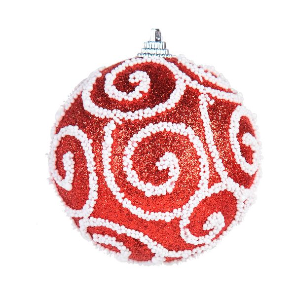 BOLA DECORADA NATAL C/3 UND PVC (VERMELHO BRANCO) 8cm