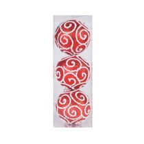 BOLA DECORADA NATAL C/3 UND PVC (VERMELHO BRANCO) 8cm