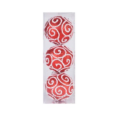 BOLA DECORADA NATAL C/3 UND PVC (VERMELHO BRANCO) 8cm
