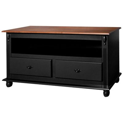 Rack 2 Gavetas Nicho e Tampo de Madeira 502 Laca Preta