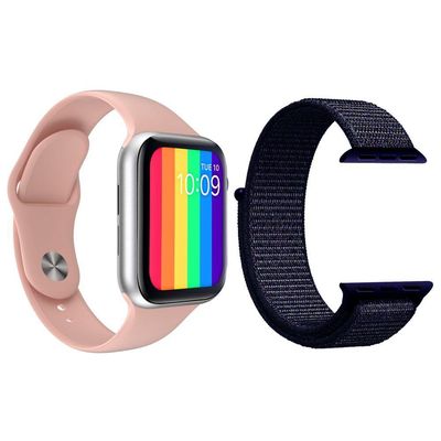 Kit 1 Smartwatch Iwo12 Rosa + 1 Pulseira Azul Meia Noite