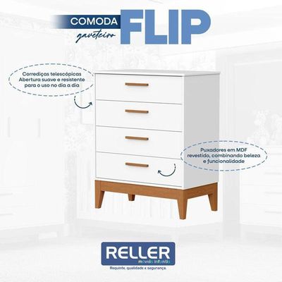 Cômoda Gaveteiro Infantil Flip Branco Acetinado - Reller
