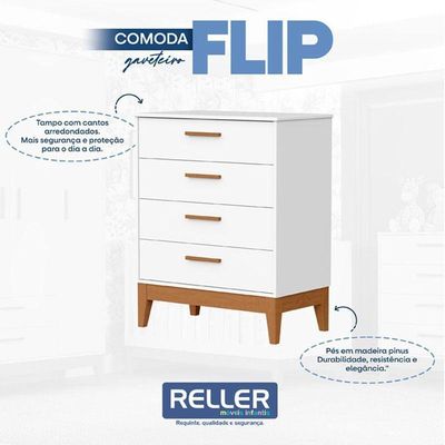Cômoda Gaveteiro Infantil Flip Branco Acetinado - Reller