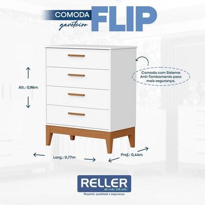 Cômoda Gaveteiro Infantil Flip Branco Acetinado - Reller