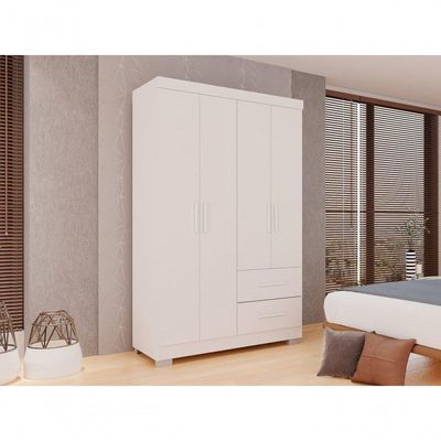 Guarda-roupa Solteiro 4 Portas 2 Gavetas Estrela Premium Salleto Branco