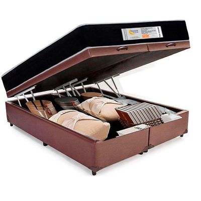 Cama Box Baú Queen Bipartido Sintético + Colchão Molas Ensacadas Sereneprime Sonnolux 158x198x69 Marrom