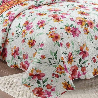 Kit Cobre Leito Colcha Daily King 3 Peças Dupla Face Estampado - Lilian Floral - 100% Poliéster