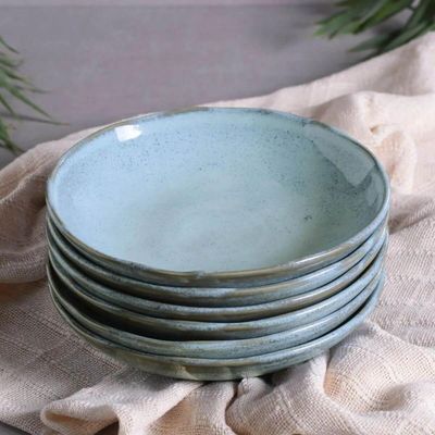 Conjunto 6 Pratos Fundos Cerâmica 22,5cm Azul Bio Brezze 830