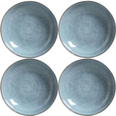 Jogo 4 Pratos Fundo Cerâmica 22,5cm Azul Bio Brezze 830ml Porto Brasil Stoneware