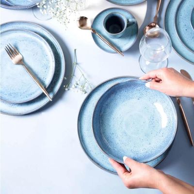 Conjunto Prato Raso 27cm e Fundo 830ml Cerâmica Azul Bio Bre