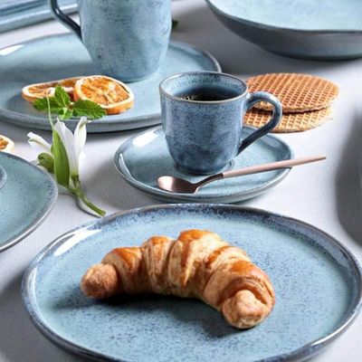 Conjunto Prato Raso 27cm e Fundo 830ml Cerâmica Azul Bio Bre
