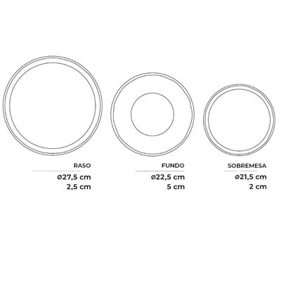 Jogo Pratos Cerâmica Raso 27cm Fundo 830ml e Sobremesa 21,5c