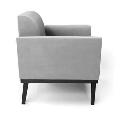 Poltrona Base de Madeira Fixa Preto Marisa Suede Cinza