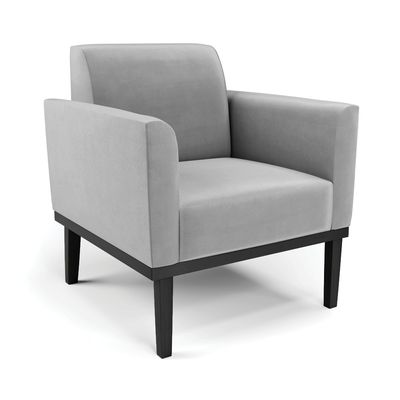Poltrona Base de Madeira Fixa Preto Marisa Suede Cinza
