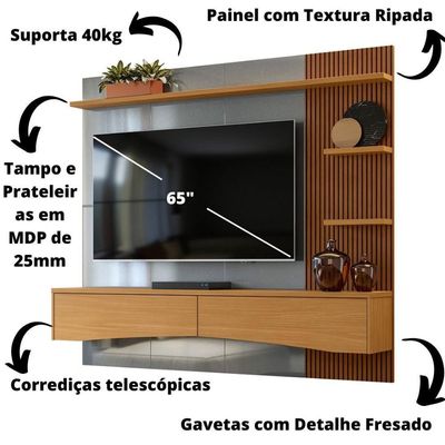 Painel Para Até 65 Polegadas Europa Cinza Perolizado Com Tauari - Lukaliam Móveis