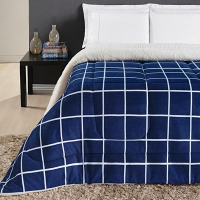 Coberdrom Sherpa E Flannel Austin King Manta 100g 01 Peça - Marinho - Durabilidade Excepcional!