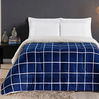 Coberdrom Sherpa E Flannel Austin King Manta 100g 01 Peça - Marinho - Durabilidade Excepcional!