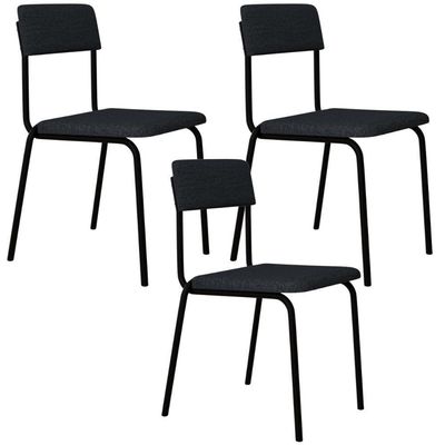 Kit 03 Cadeiras Estofada Para Sala De Jantar Sense Preto C01 Linho Cinza - Lyam Decor