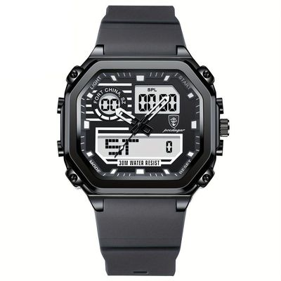 Relógio Esportivo Masculino Pulseira Em Silicone Display Híbrido Digital Analógico Cinza