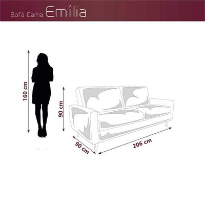 Sofá Cama Premium 3 Lugares 1,90 Larg Emilia Matrix Suede Cinza