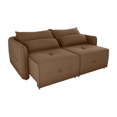 Sofá Cama 2 Lugares Com Com Assentos Divididos Premium Com Almofadas Celine Matrix Veludo Ferrugem