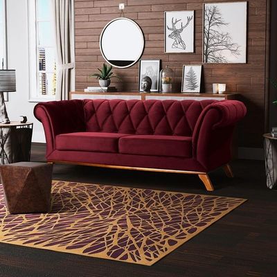 Sofá 3 Lugares Império 230 Cm Veludo Marsala C-278