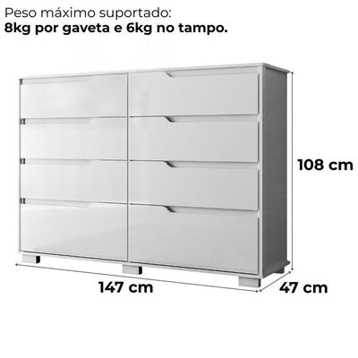 Comoda Georgia 8 Gavetas 147 Cm Branco