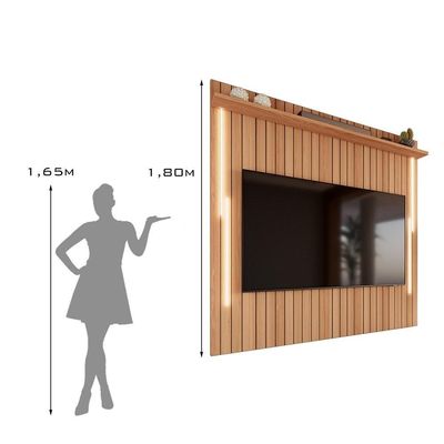Painel Efeito Ripado 3d Com Led Para Até 70 Polegadas Sevilla 183cm Jequitibá