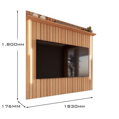 Painel Efeito Ripado 3d Com Led Para Até 70 Polegadas Sevilla 183cm Jequitibá