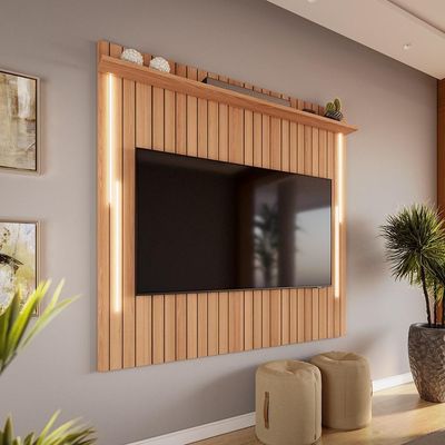 Painel Efeito Ripado 3d Com Led Para Até 70 Polegadas Sevilla 183cm Jequitibá
