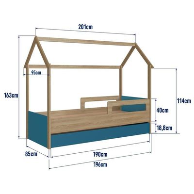 Cama Infantil Bicama Montessoriana Casinha Solteiro Auxiliar Aveiro com Azul