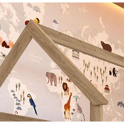 Cama Infantil Bicama Montessoriana Casinha Solteiro Auxiliar Aveiro com Azul