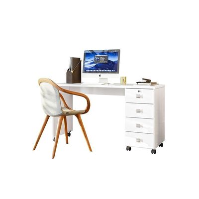Escrivaninha Para Computador Office Em Mdp 25mm Com 4 Gavetas Dubai Lukaliam Móveis Branco Branco