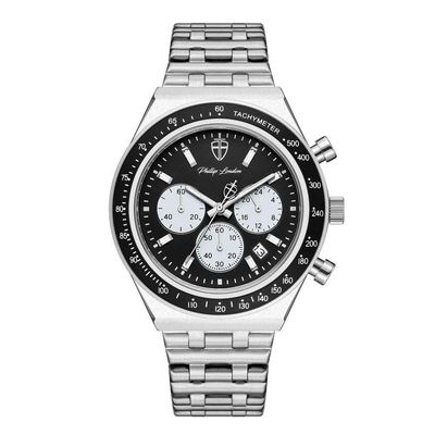 Relógio Masculino London Steel Silver Black 43mm