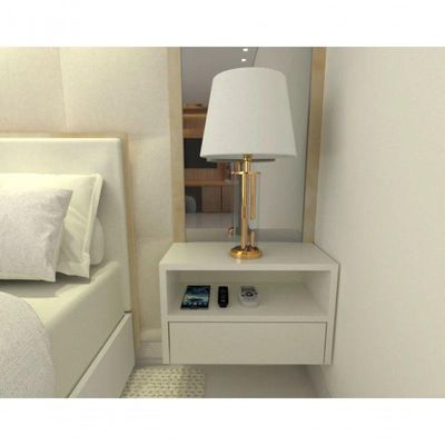 Mesa De Cabeceira 40cm Branco Off White Com Gaveta E Nicho
