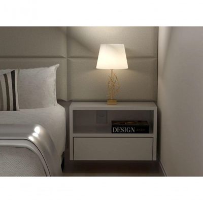 Mesa De Cabeceira 40cm Branco Off White Com Gaveta E Nicho