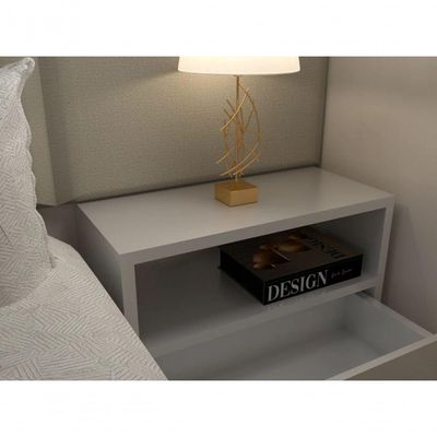 Mesa De Cabeceira 40cm Branco Off White Com Gaveta E Nicho