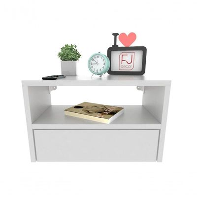 Mesa De Cabeceira 40cm Branco Off White Com Gaveta E Nicho