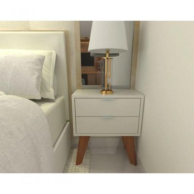 Mesa De Cabeceira 40cm Branco Off White Com Gaveta E Pés
