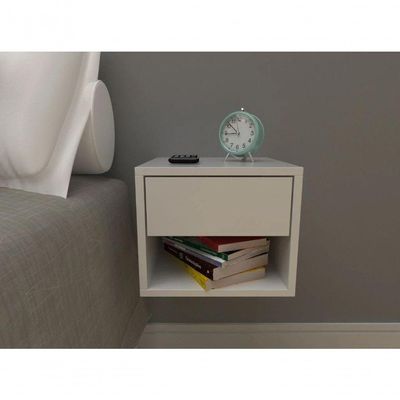Mesa De Cabeceira 40cm Branco Off White Com Gaveta E Nicho