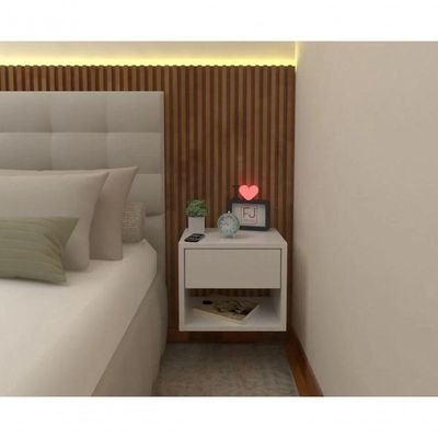 Mesa De Cabeceira 40cm Branco Off White Com Gaveta E Nicho