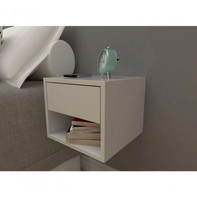 Mesa De Cabeceira 40cm Branco Off White Com Gaveta E Nicho
