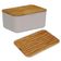 Conjunto Porta Pão com Tampa Caixa 33cm E Tábua Migalheira Bege Base Bambu 33x23cm Lume Ou