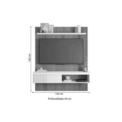 Painel Quarto P- Tv Até 65 Pol Jade Ripada 150x183cm Freijo-off White - Caemmun