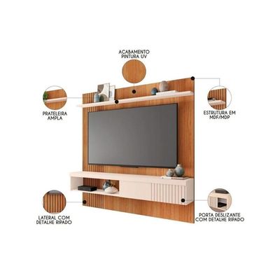 Painel Quarto P- Tv Até 65 Pol Jade Ripada 180x183cm Buriti-fendi - Caemmun