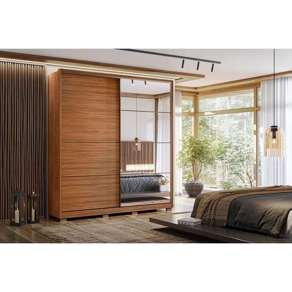 Guarda Roupa Solteiro 2 Portas De Correr 3 Gavetas C- Espelho E Pés Belga Flex Nogueira-nogueira Ou Preto