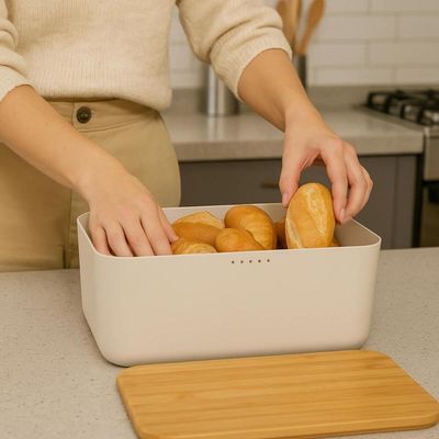 Kit 2 Porta Pães com Tampa Migalheira Bambu 33cm Empilhável Ou Cesto para Café da Manhã