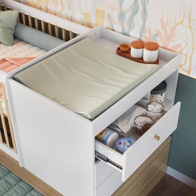 Berço Infantil Multifuncional 194cm Cômoda Trocador Gavetões Aveiro com Branco