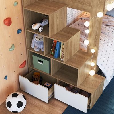 Cama Treliche Infantil Bicama Menino Menina 2,32m Com Escada, Nichos E Gavetas Aveiro Com Branco