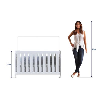 Berço Infantil Simples Com Rodas, Colchão, Regulagem De Altura E Grade Mdf 133cm Branco